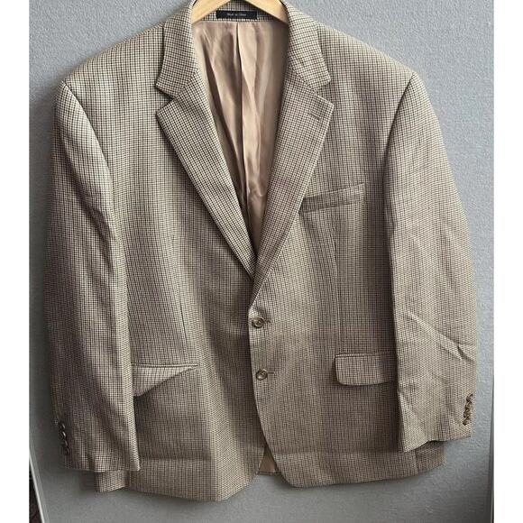 CHAPS Blazer Suit Jacket Mens 46 R Sport Coat Brown Black Houndstooth Silk Wool - Picture 3 of 16